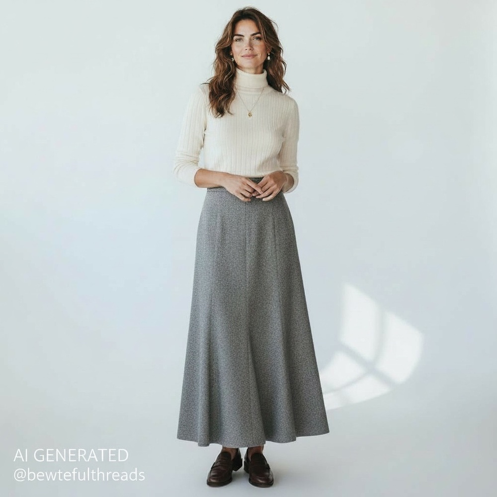 Together Medium Grey Fully Lined Flared Maxi Skirt – Old Money Classic